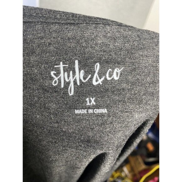 Style & Co Womens Long Sleeve Gray Sequin Stars Boat Neck Plus Size 1X - Picture 6 of 7